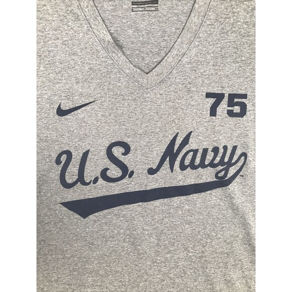 Nike Dri Fit U.S. Navy V Neck T Shirt Womens Size Small Gray Athletic Logo - Picture 3 of 8